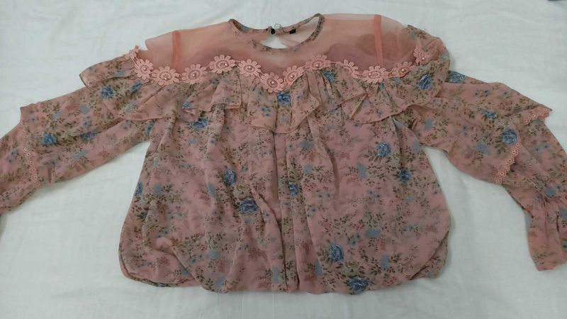 Floral Ruffle Sheer Top