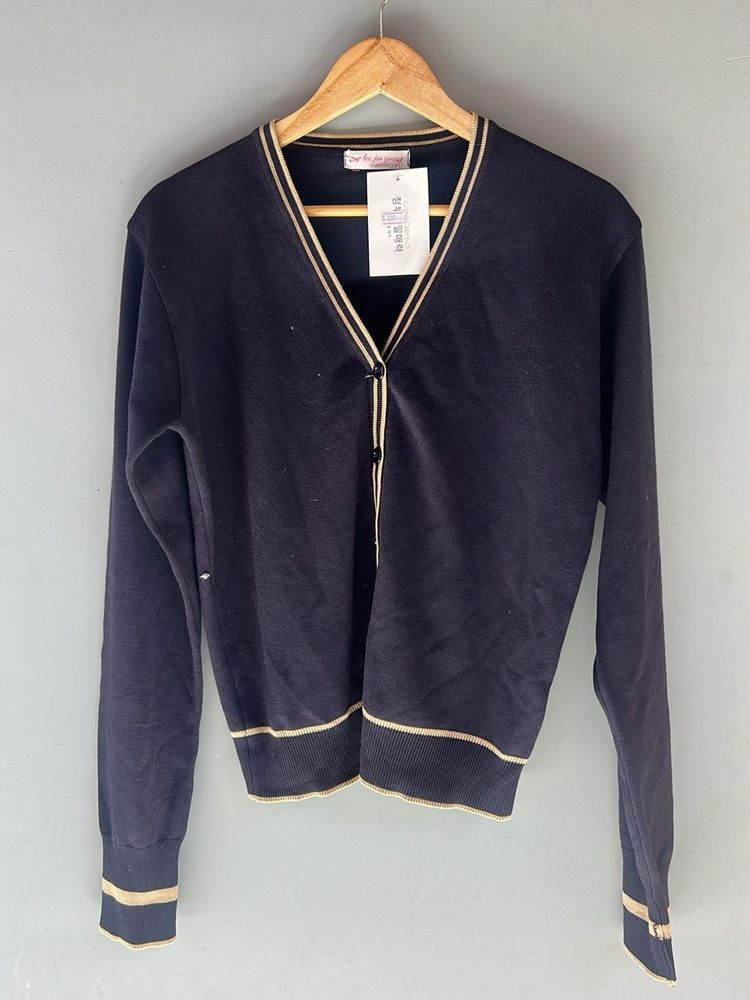 Navy Cardigan with Gold Trim