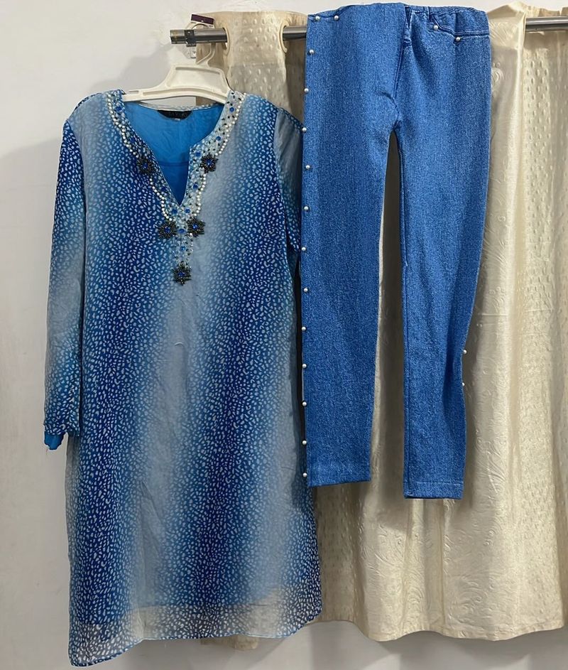 Stylish Blue Kurta with Pants Set