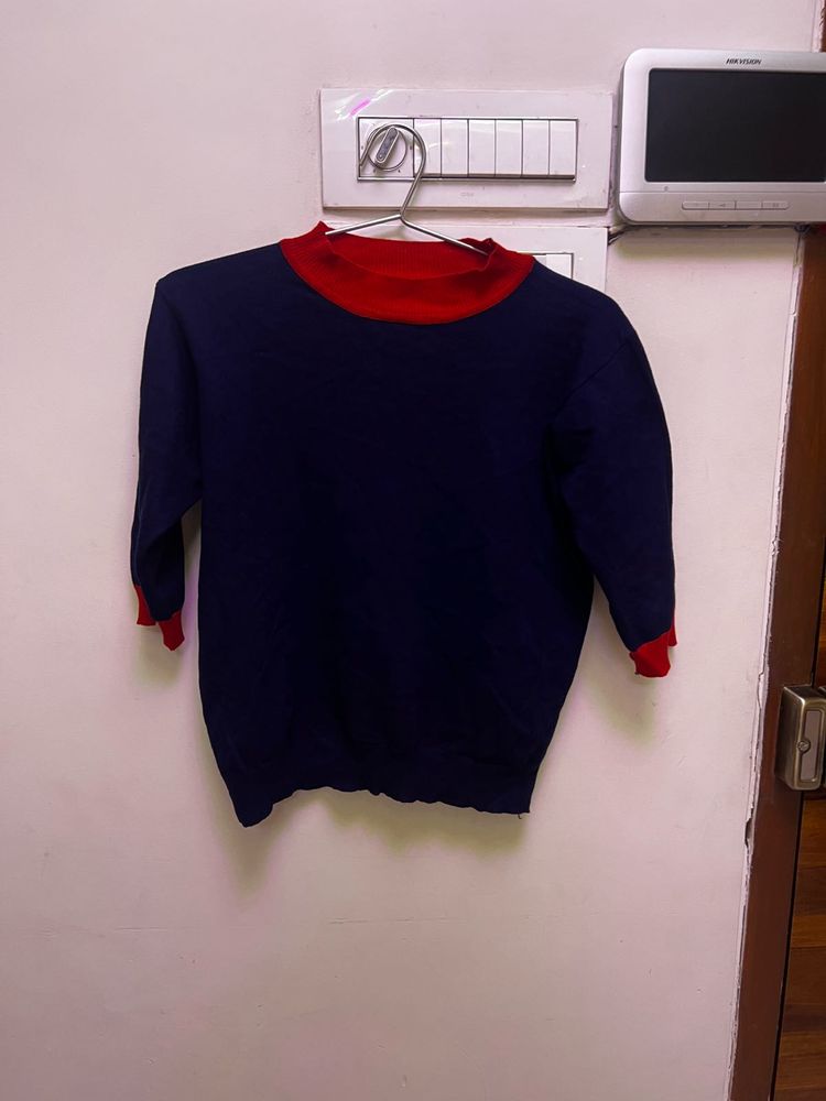 Navy Blue &amp; Red Knit Sweater