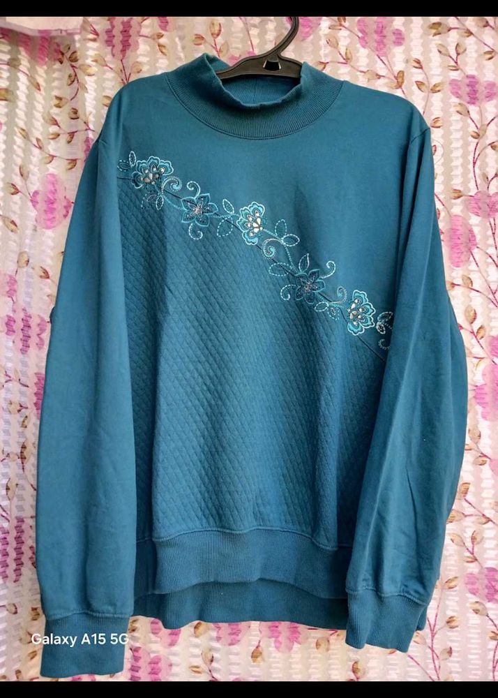 Embroidered Teal Sweater