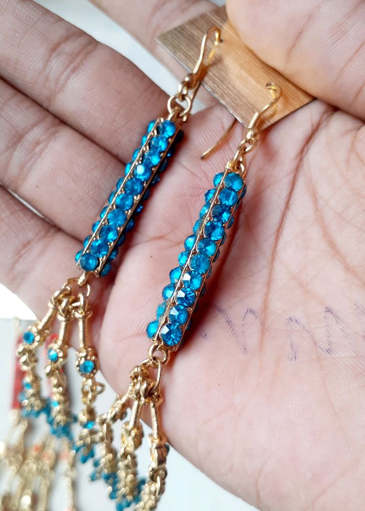 Aqua Colour Long Earrings
