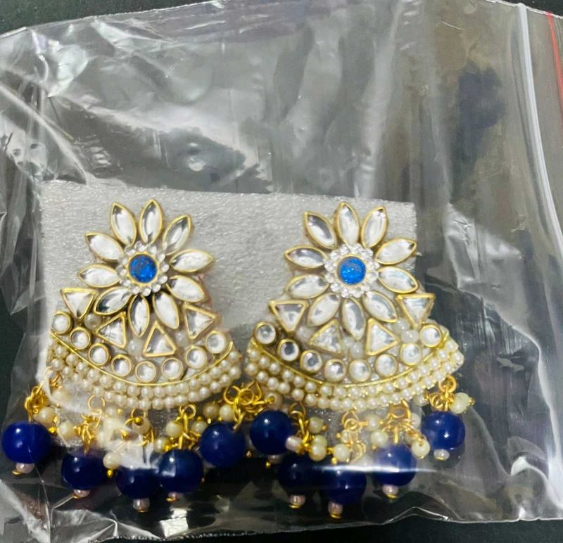Blue Kundan Style Earrings