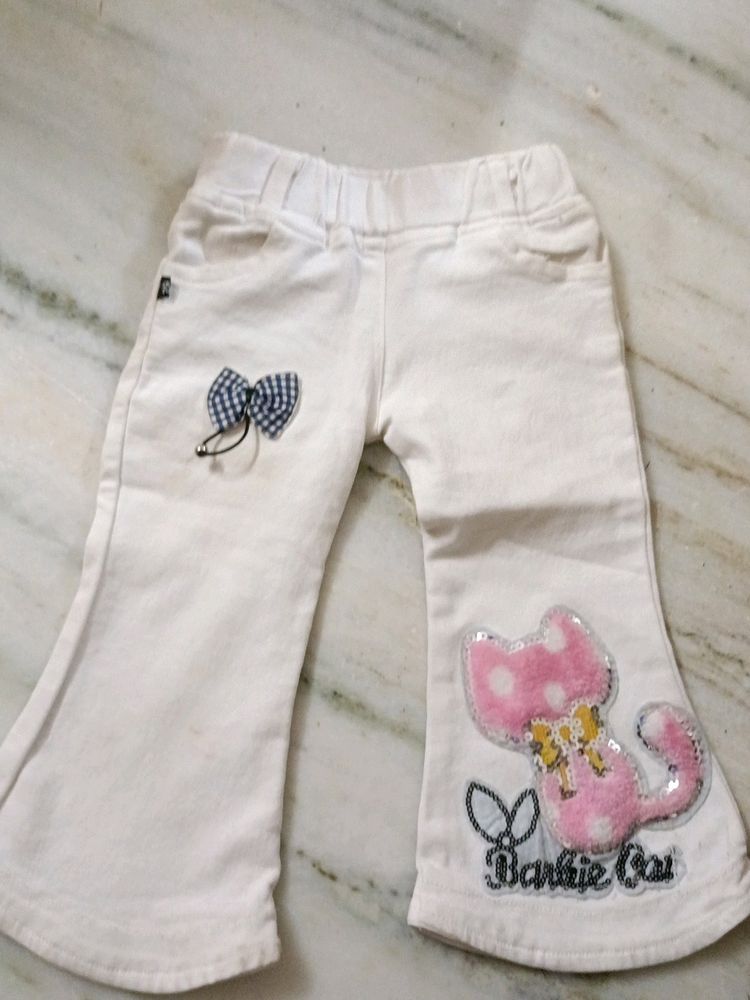 Pant White Colour With Barbie Cat