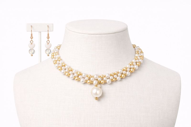 Pearl &amp; Gold Necklace Set handcrafted