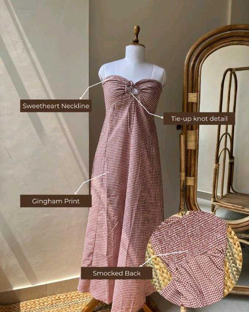 Red Gingham Sweetheart Tie-Up Dress