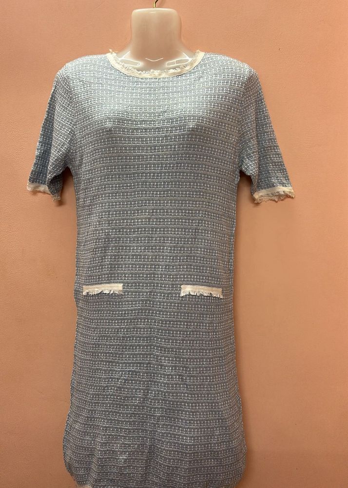 Short Dress: Light Blue And White