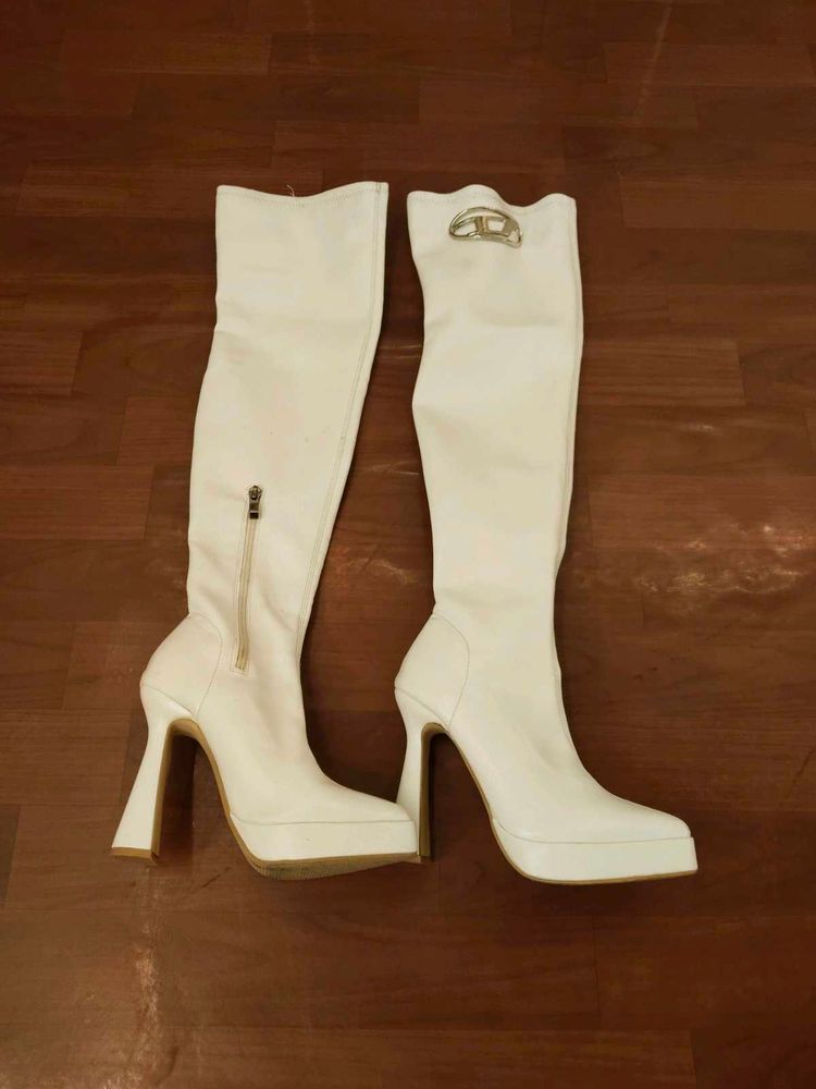 White Thigh High Platform Boots