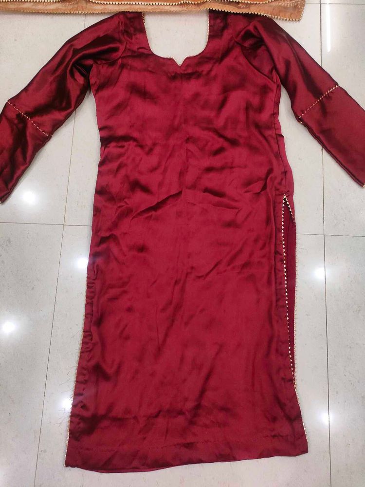 Beautiful Satin Maroon Suit With Heavy Dupatta