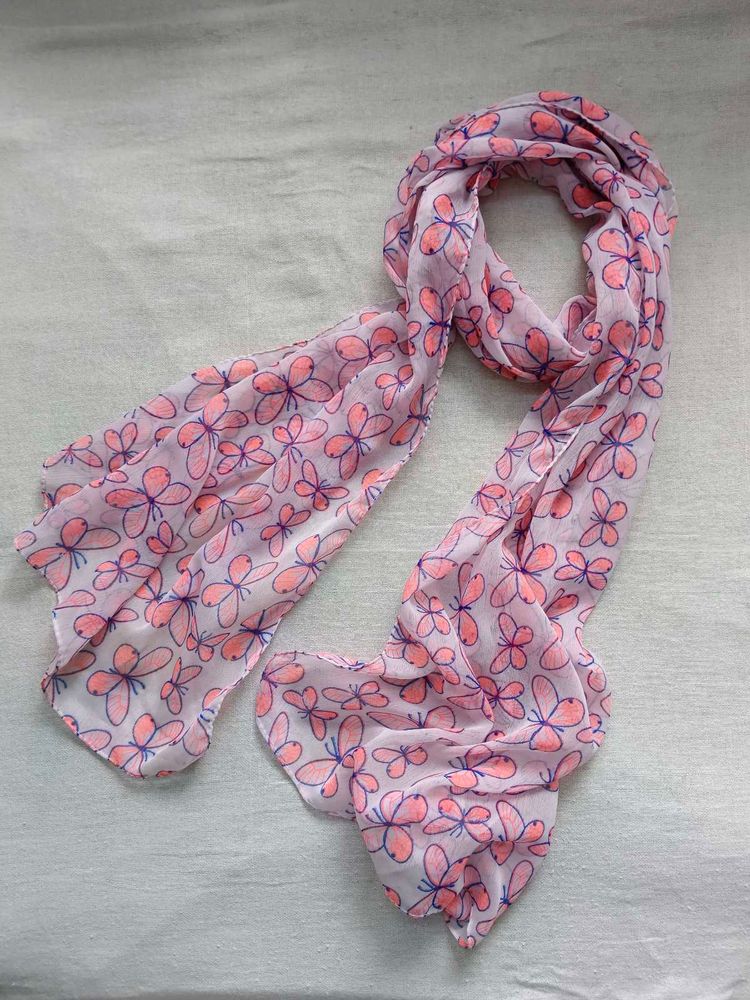 Pink Butterfly Print Scarf