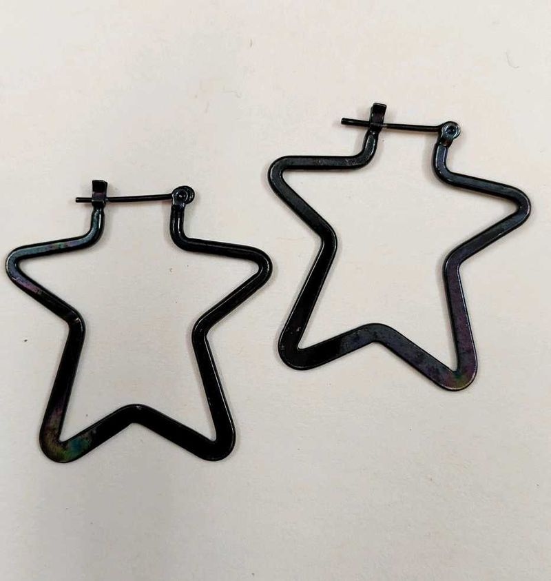 Black steel grey Star Hoop Earrings