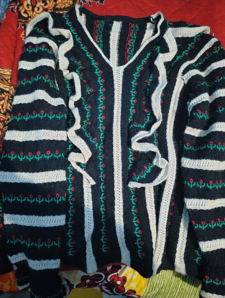 Floral Striped Knit Sweater