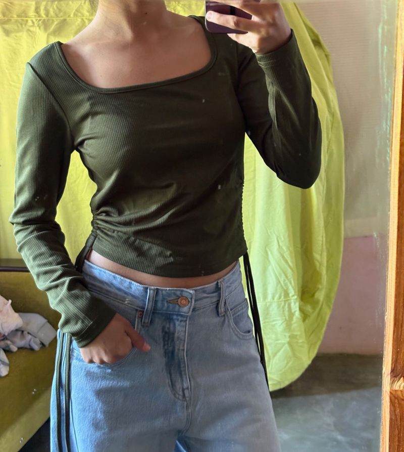 Olive Green Ribbed Top