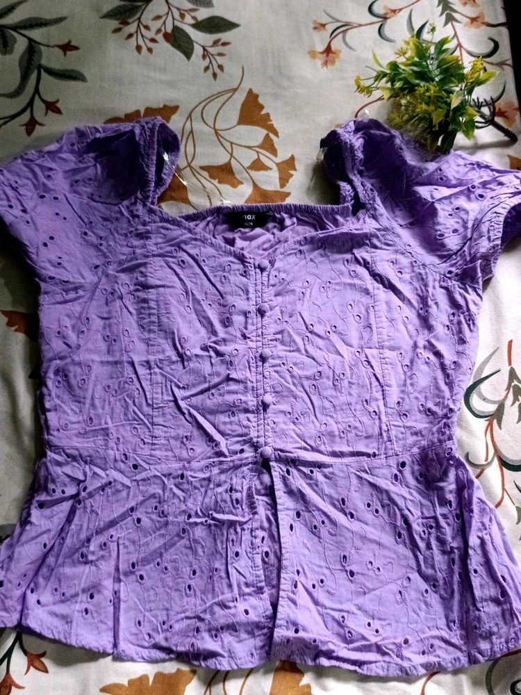 Lilac Eyelet Button-Up Top