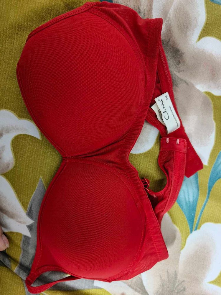 Clovia Red Padded Tshirt Bra - 34B