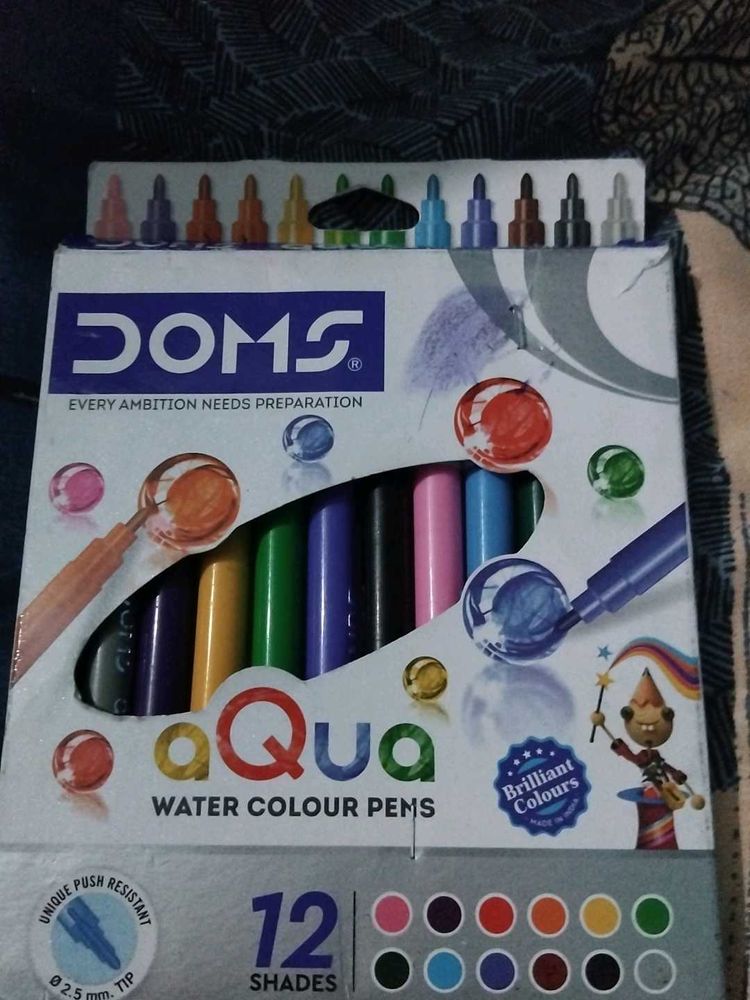DOMS Aqua Water Colour Pens - 12 Shades