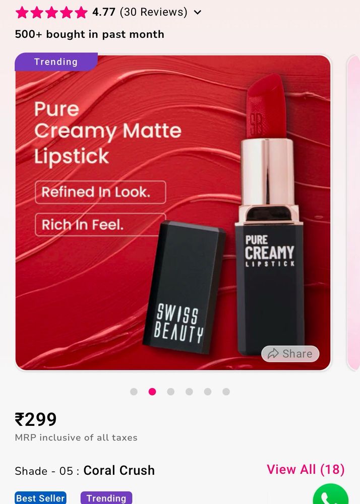 Swiss Beauty Creamy Matte Lipstick