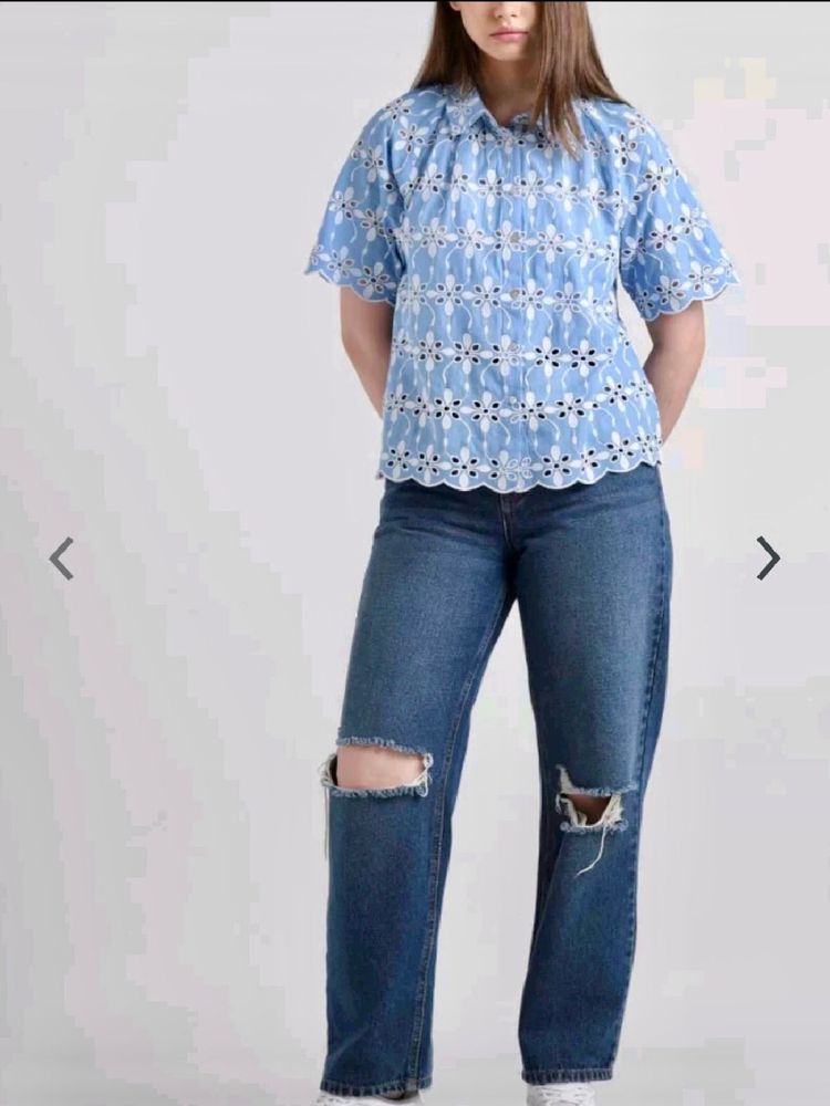 Blue Embroidered Top