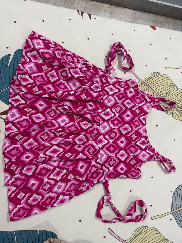 Pink Patterned Short Kurti