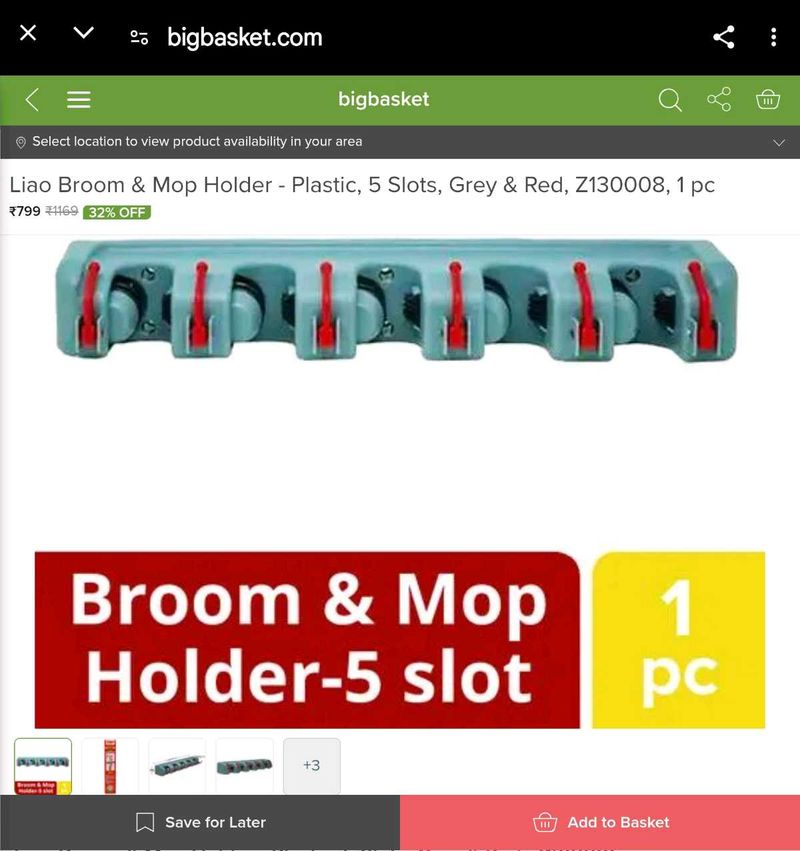 Broom &amp; Mop Holder - Plastic, 5 Slots