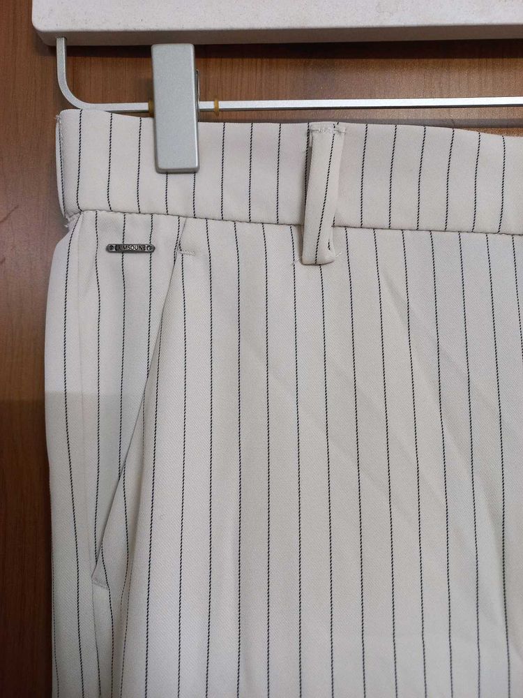 Off White Striped Trousers For Women