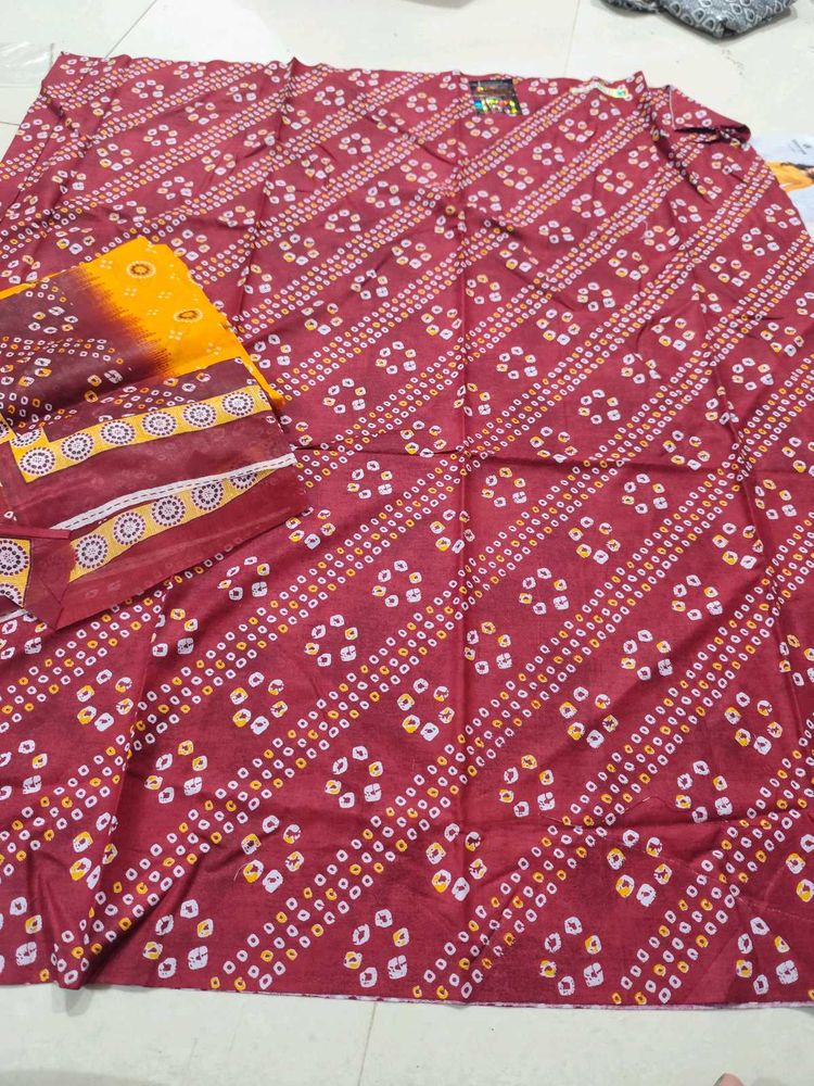 Branded Cotton Bamdhani Printed Dress Material Sui