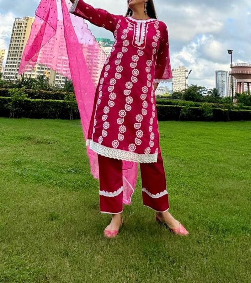 NEW WITH TAG - Rose Kurta, Pant And Dupatta Set