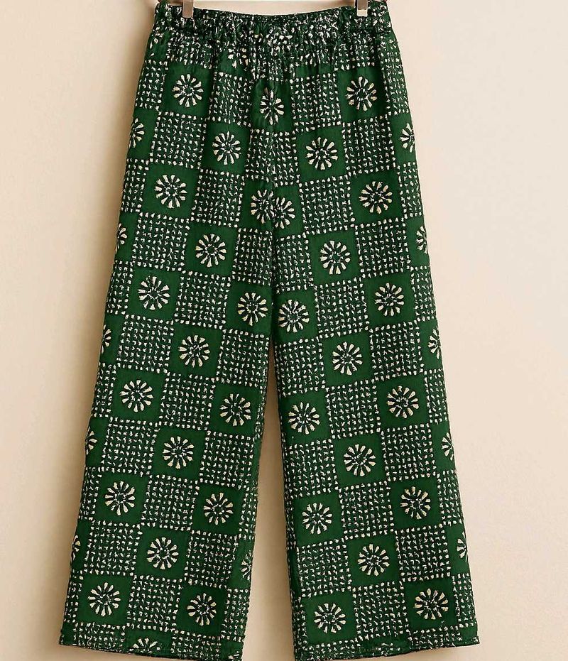 M-L Size Green Floral Wide Leg Plazo