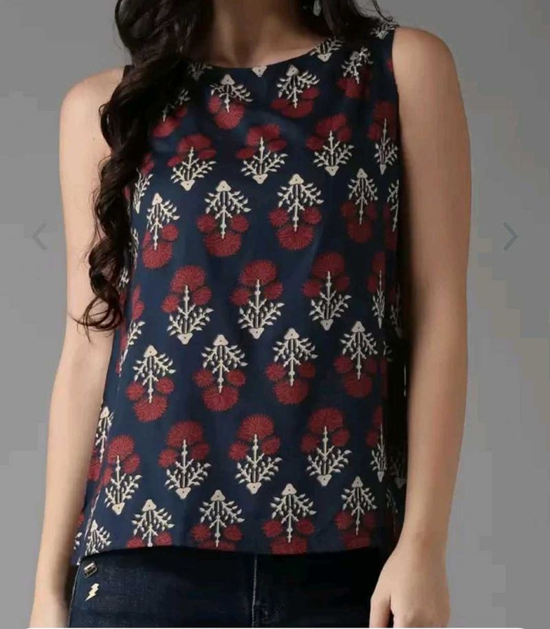 Here And Now Women Navy Blue Printed Top
