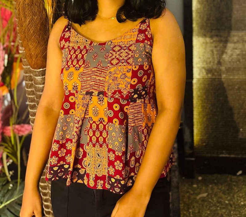 Patchwork Printed Sleeveless Top