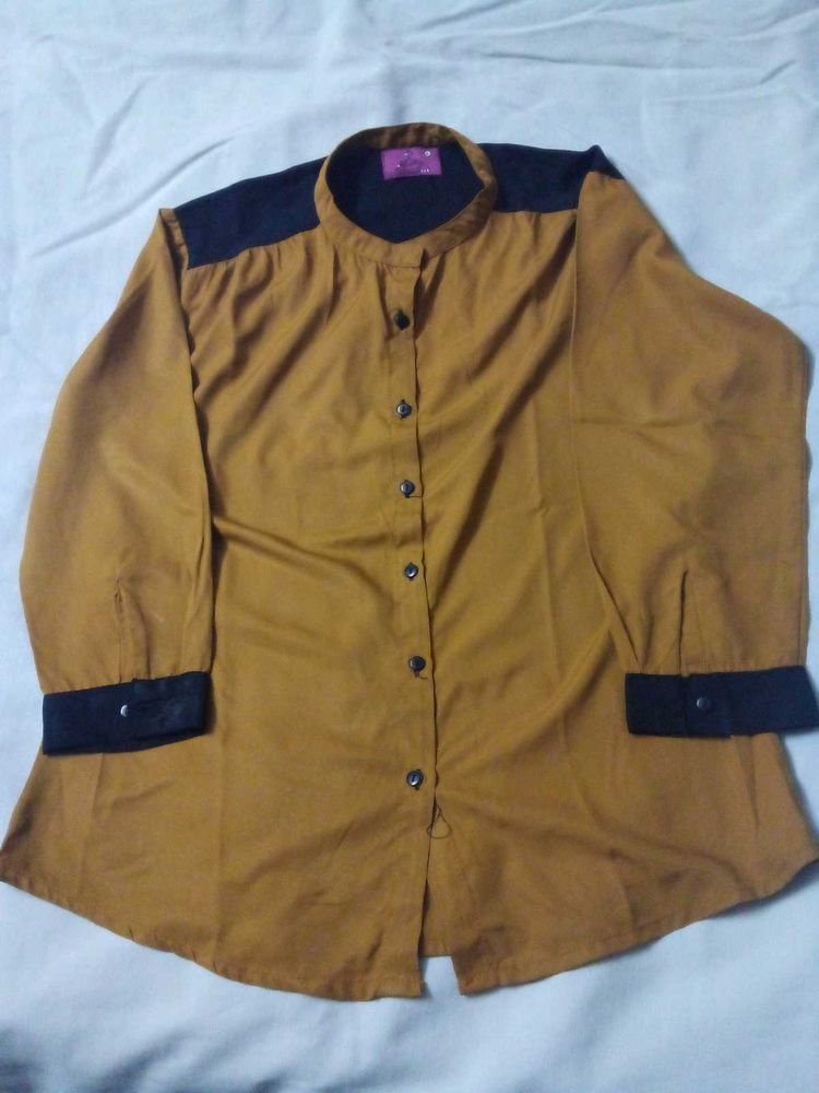 Stylish Mustard &amp; Black Button-Down Shirt