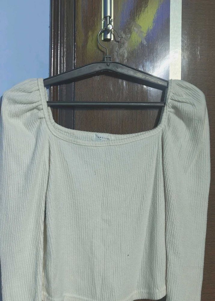 Ribbed Puff Sleeve Top