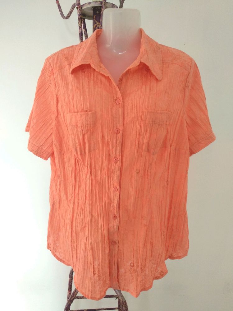 Orange Embroidered Button Down Shirt