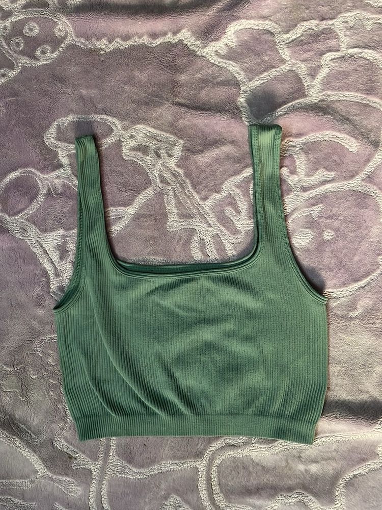 Sage Green Ribbed Crop Tank Top
