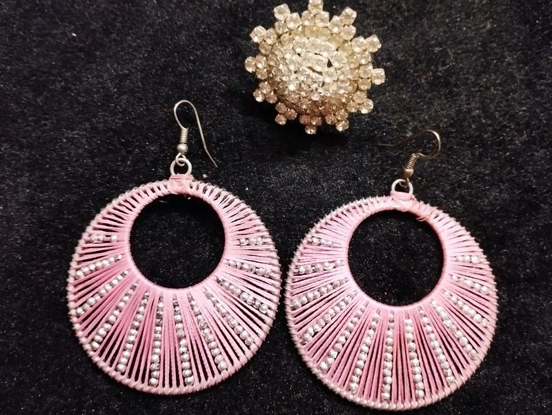 💥 Sale OFFER💥Silver Ring + Pink Earrings