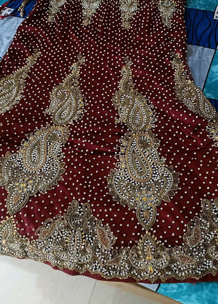 Bridal Lahanga Fish Cut Maroon