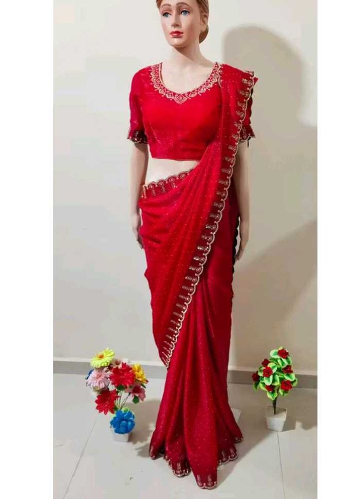 Elegant Red Embroidered Saree