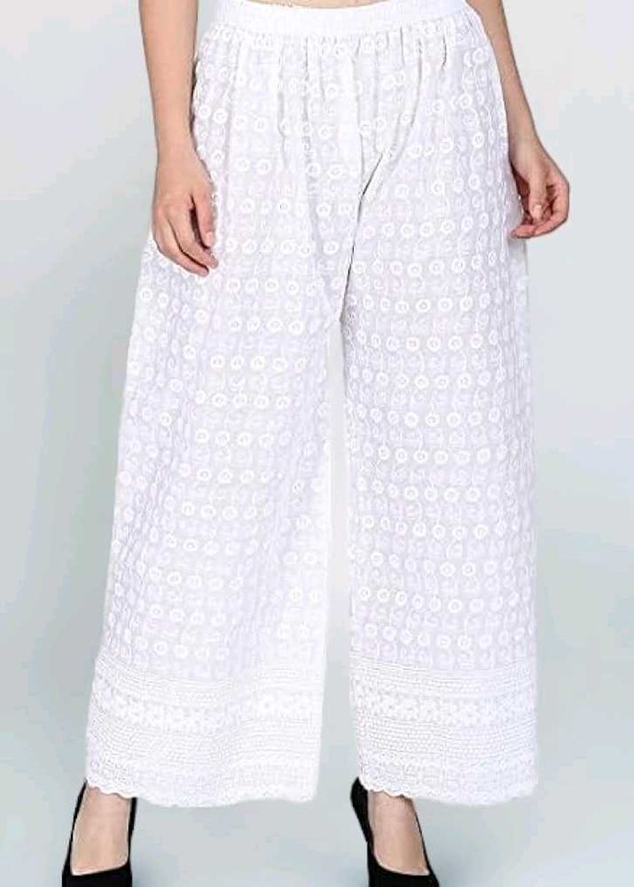 White Embroidered Palazzo Pants