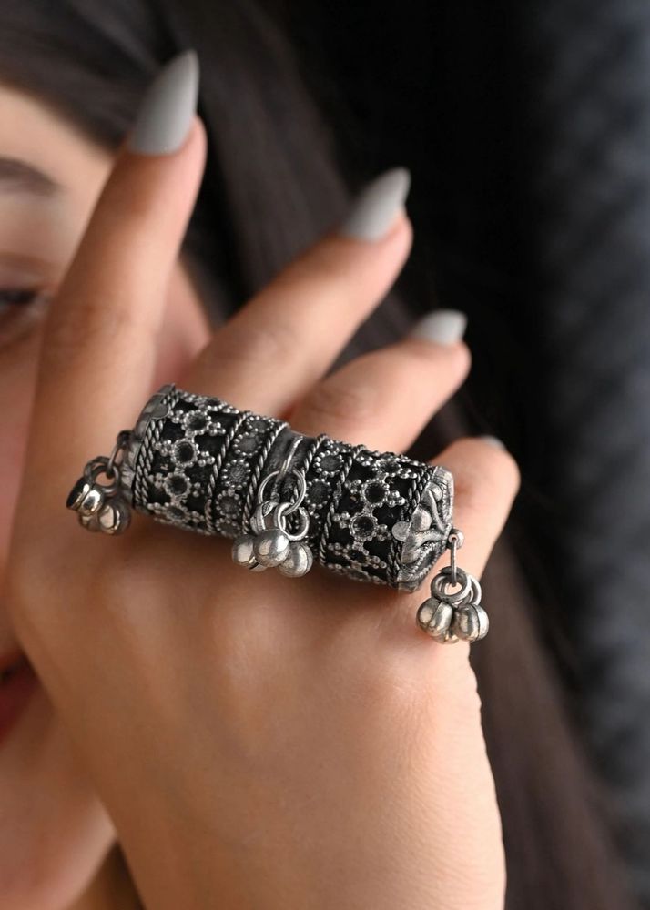 Statement Silver Jhumka Ring