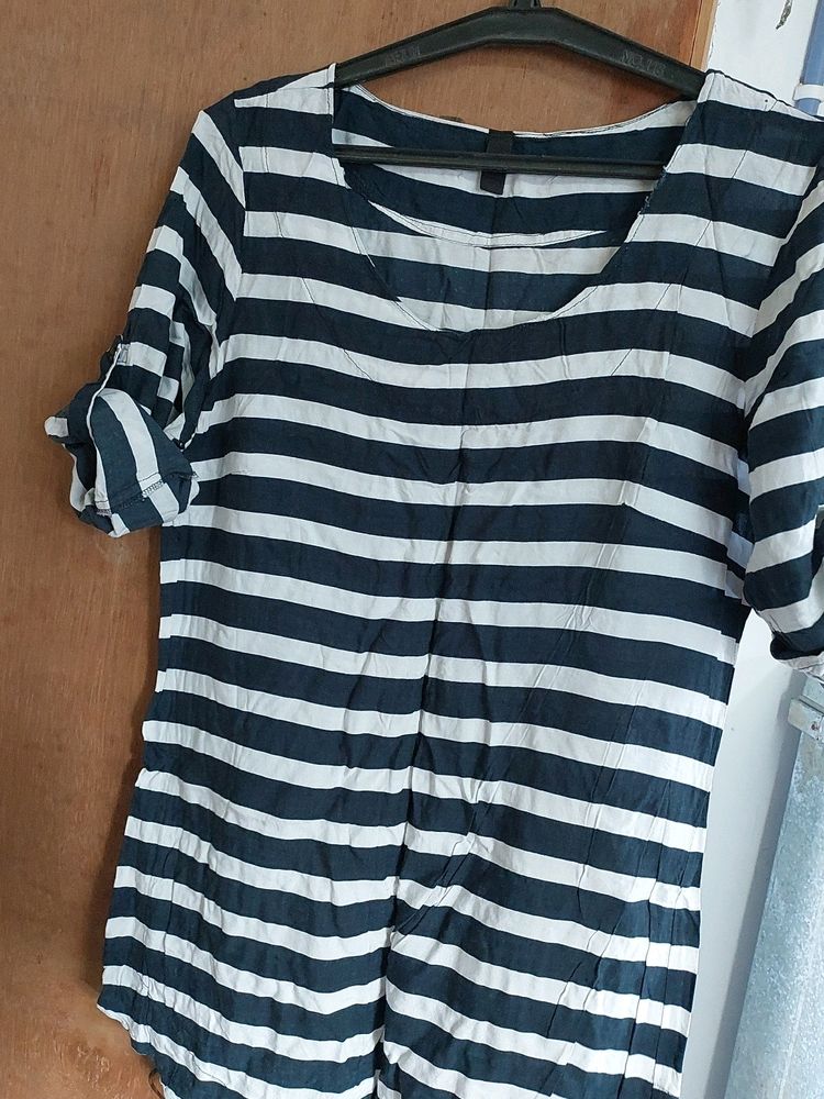Black and white cotton striped Tunic top Daily wea