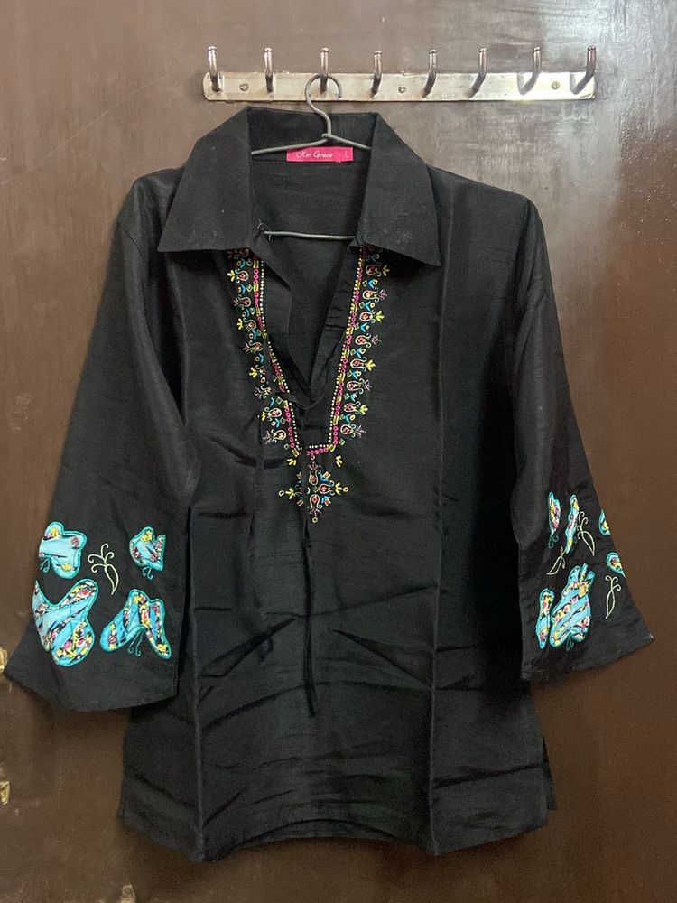 Black Embroidery Short Top