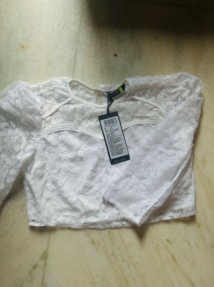 White Lace Puff Sleeve Top