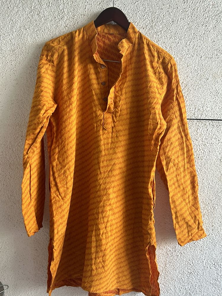 New Kurti Set -Musturd With Red Cotton Pant
