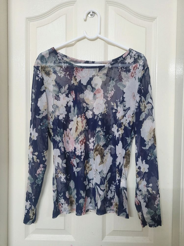 Floral Print Party Top With Full Sleeves