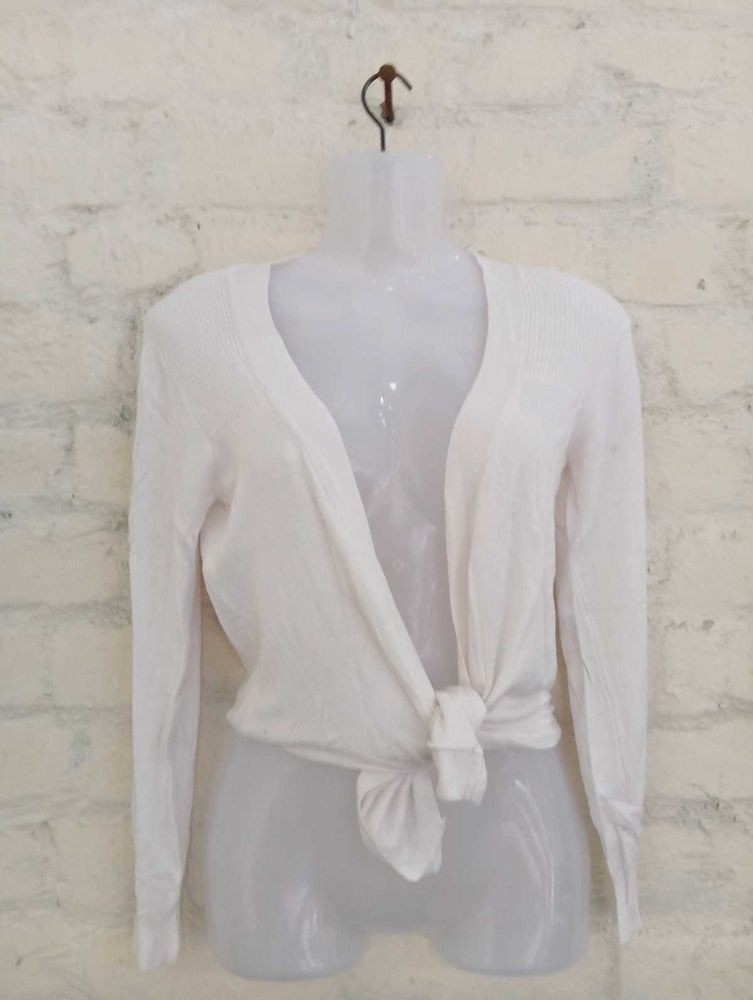 White Tie Front Knit Top