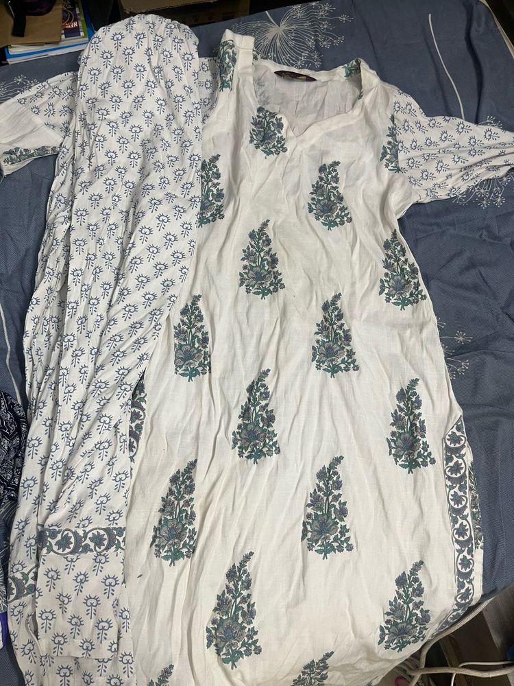 WHITE PRINTED KURTA SET