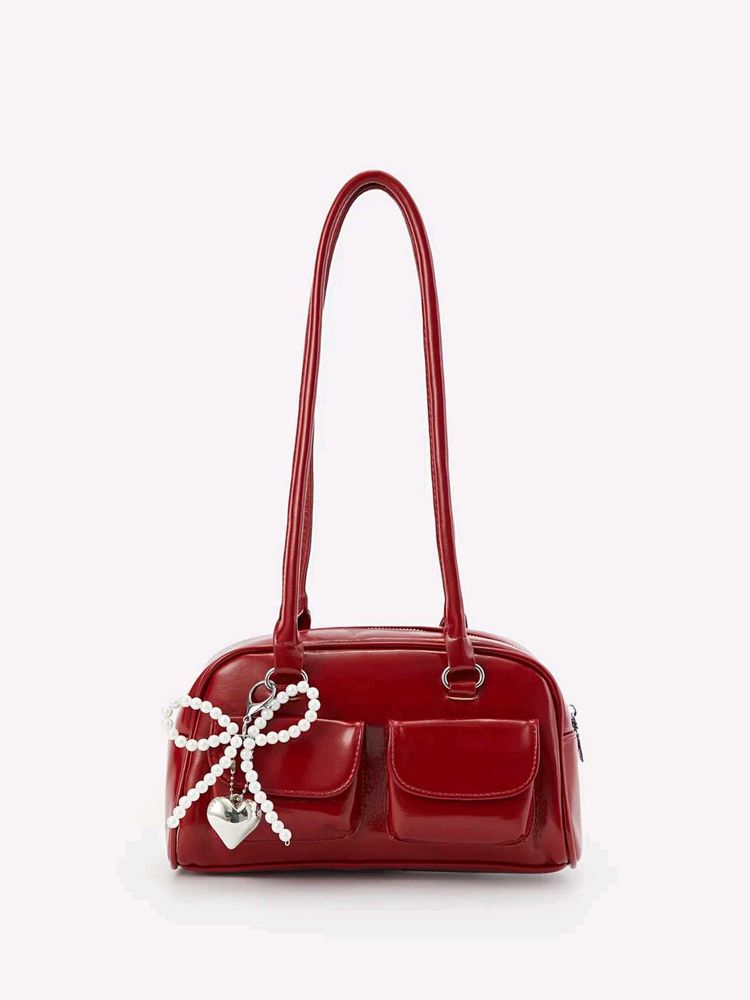 Red Handbag with Pearl Charm