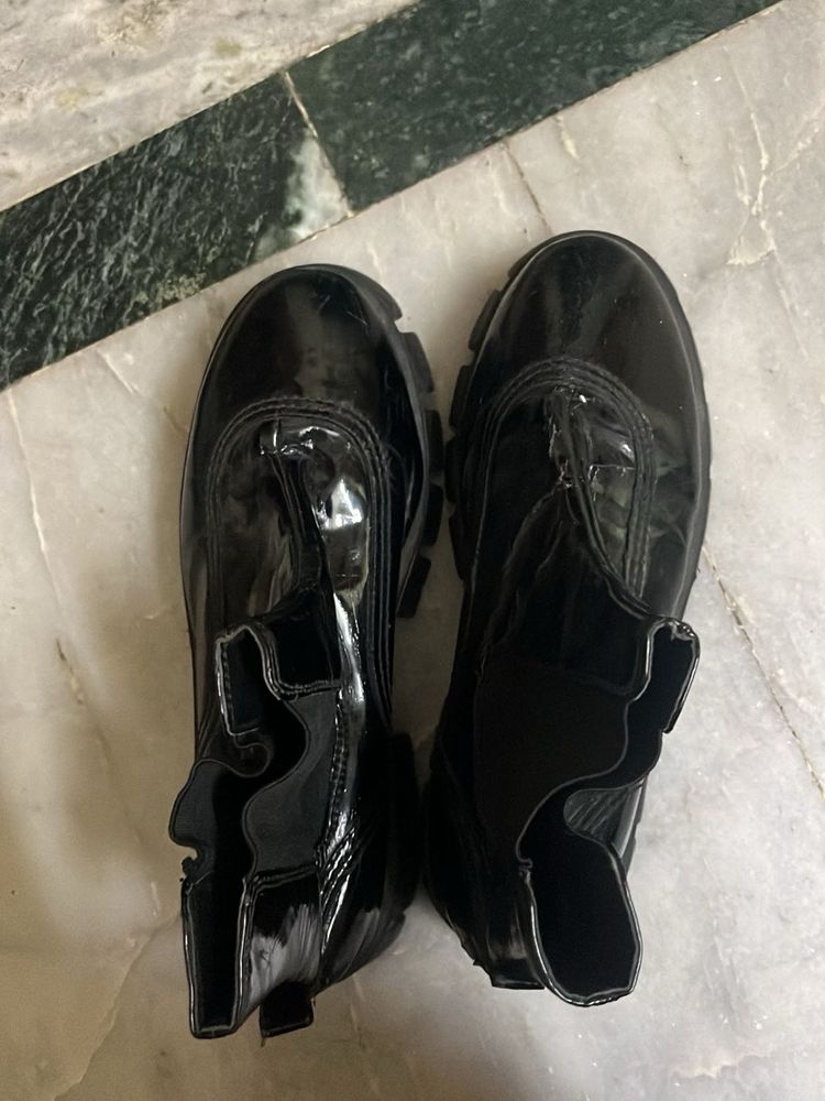 Black Patent Leather Ankle Boots