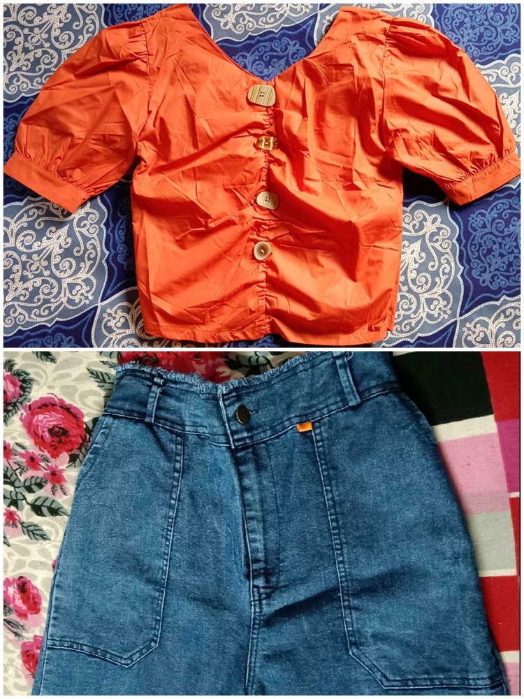 Blue Denim Trouser With Top