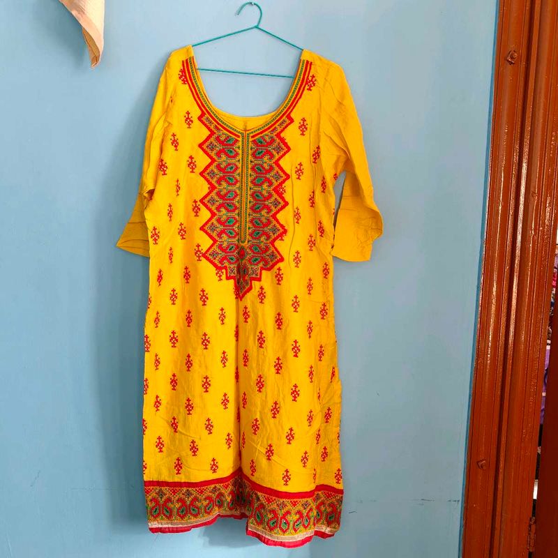 Yellow Embroidered Kurta